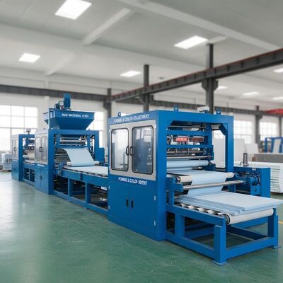 Máquina de tablero de mgo azul que incorpora tecnología de color ajustado para fabricar tableros de óxido de magnesio para materiales de construcción