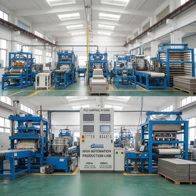 Alta automatización con sistema de control PLC Línea de producción de tableros de fibrocemento 200kw Capacidad anual 2-8 millones de m² Manejo de materiales
