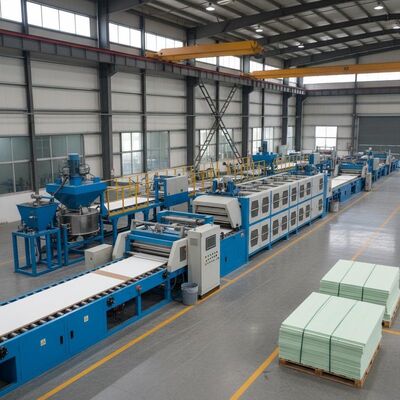 Capacidad 600 hojas Línea de producción de tablero de MgO de 8 horas con ancho de tablero de 600-1220 mm y dimensiones de 1.22-2.44 para la producción